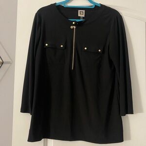 Anne Klein Black Blouse with Gold Zipper
